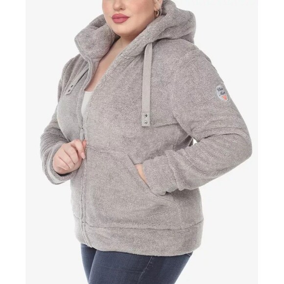 White Mark Women's Plus Size Hooded Sherpa Jacket  Super Soft and Cozy Gray 3XL - Picture 1 of 9